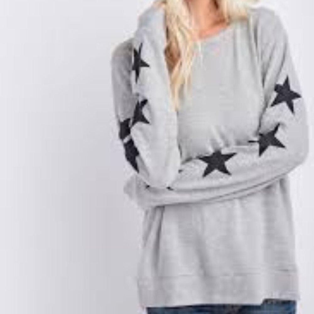 PROJECT T Star Crew Neck Sweater Gray/Black SZ LARGE EUC